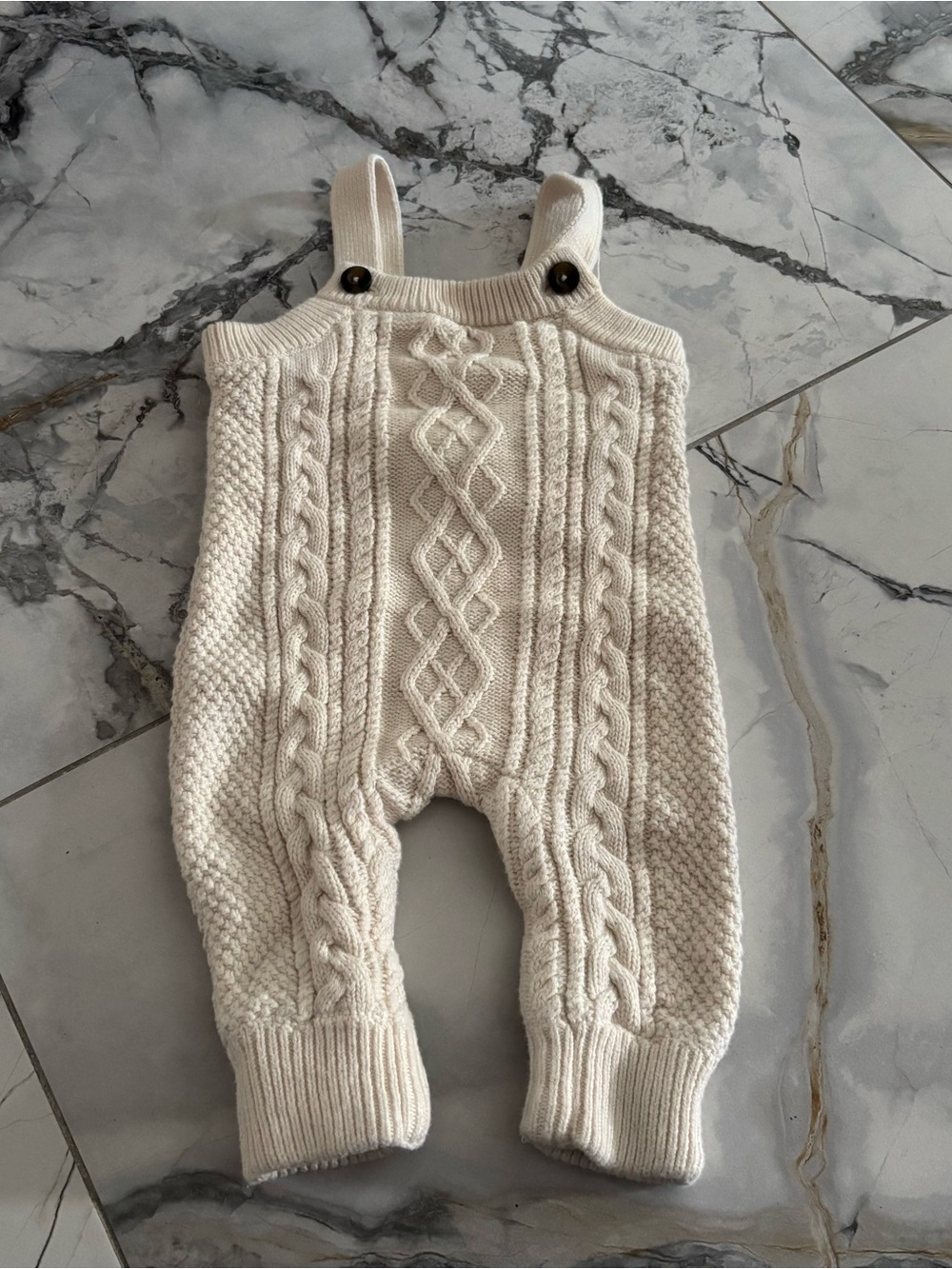Hanna Andersson Cream Cable-Knit Romper Overalls